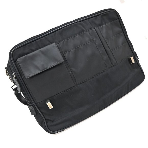 GUCCI Logo Business Shoulder Bag Nylon Leather Black SHW Made in Italy 65KB366 - Picture 11 of 16